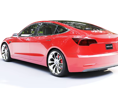 Red Tesla Model 3 Car Rear View With Sleek Design And Alloy Wheels 3d model