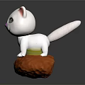 Cute White Cat Figurine With Green Eyes Pink Nose Standing On Brown Nut Shaped Base
