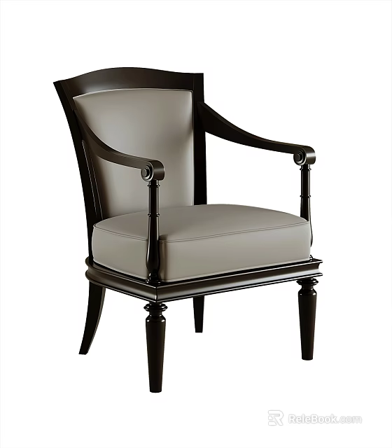 Classic Modern Accent Chair With Wooden Frame Leather Cushion And Decorative Armrests 3d model 