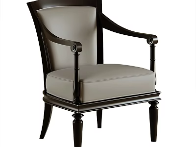 Classic Modern Accent Chair With Wooden Frame Leather Cushion And Decorative Armrests 3d model
