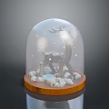 Glass Dome Decorative Display With Brass Deer Figurine Wooden Base And Seashells