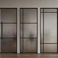 Modern Hinged Glass Doors With Black Metal Grid Frames For Interior Design 3d model