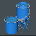Industrial Blue Water Storage Tanks With Metal Support Structures And Top Railings 3d model