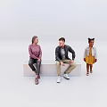 Diverse Group of People Standing and Sitting in White Studio with Various Outfits