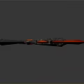 Ornate Gothic Weapon with Long Handle and Red Crescent Blade Metallic Structure and Decorative Details