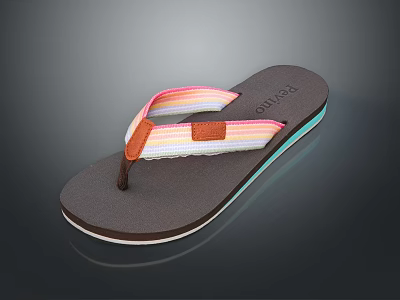 Dark Brown Flip Flops With Colorful Striped Straps And Light Colored Edge 3d model