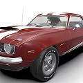 Red Classic Muscle Car With White Racing Stripes Two Door And Alloy Wheels Design