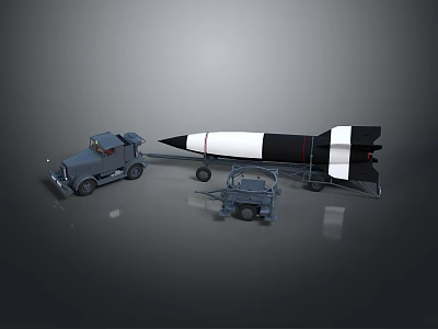 Vintage Military Truck Hauling Rocket On Trailer With Black White Finish 3d model