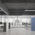 Modern Public Office Space With Open Corridor Glass Walls Gravel Flooring And Small Green Plants