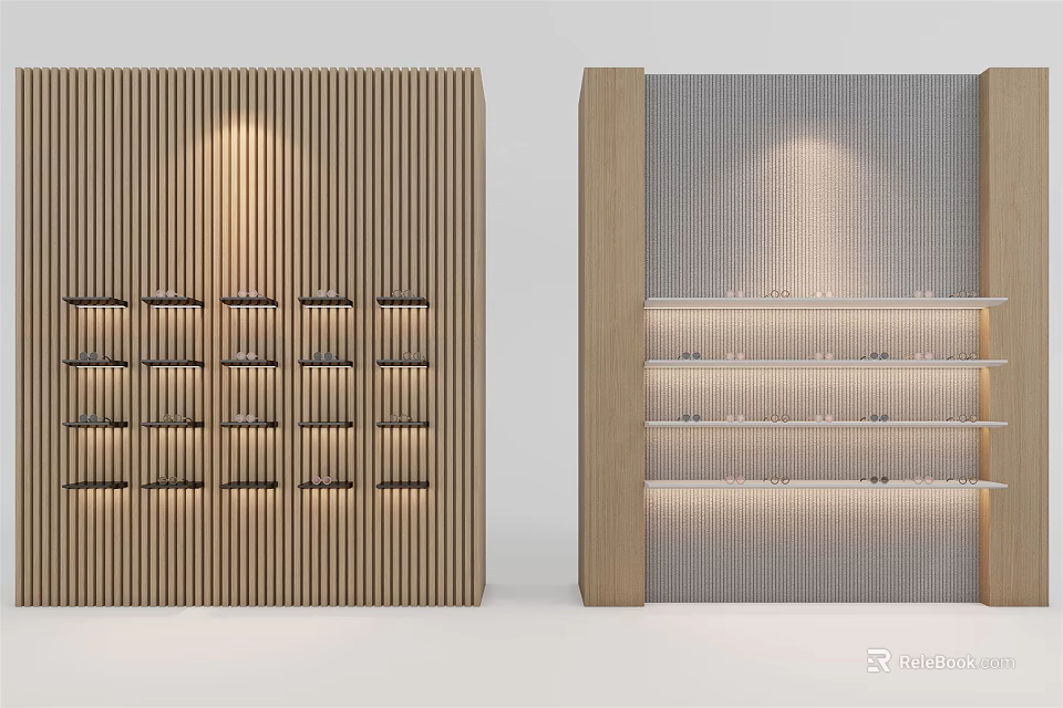 Modern Wooden Display Cabinets With Glass Shelves And Integrated Lighting For Retail Displays 3d model 