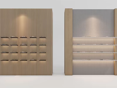 Modern Wooden Display Cabinets With Glass Shelves And Integrated Lighting For Retail Displays 3d model