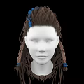 Hair Jewelry Accessories With Blue Decorations On Braided Brown Hair Mannequin Head