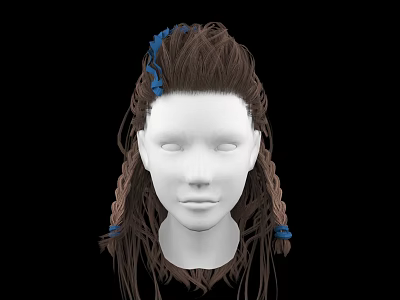 Hair Jewelry Accessories With Blue Decorations On Braided Brown Hair Mannequin Head 3d model