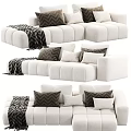 Modern Plush White Sectional Sofa With Geometric Pattern Pillows And Cozy Throw Blanket 3d model