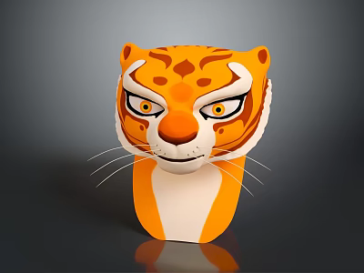 3D Tiger Character Mask With Orange Black Stripes White Facial Features And Fierce Eyes Design 3d model