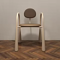 Modern Dining Chair With Curved Armrests Brown Seat Light Legs On Herringbone Wooden Floor