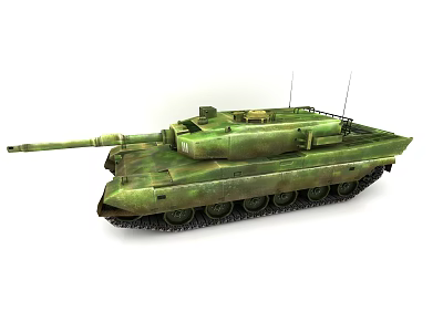 Military Green Camouflage Tank With Long Cannon And Heavy Tracks 3d model