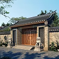 Chinese Traditional Detached Villa With Courtyard Pond And Lush Greenery