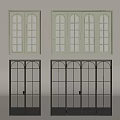 Sliding Doors With Arch Top Grid Glass And Green Black Metal Frames For Home