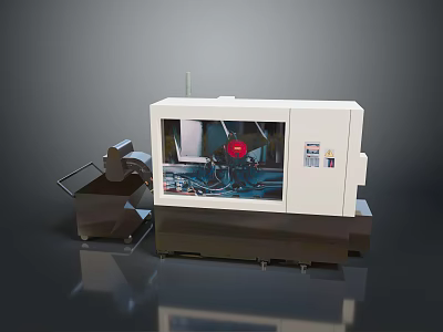 Precision Computer Controlled CNC Lathe Machine with White Body Red Component and Black Chip Collector 3d model