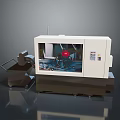 Precision Computer Controlled CNC Lathe Machine with White Body Red Component and Black Chip Collector 3d model