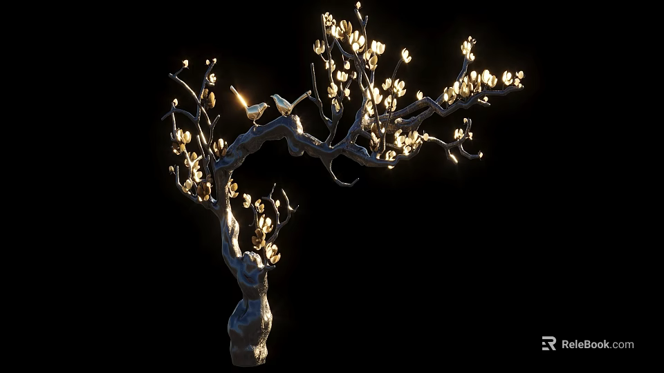 Stone and Wood Decorative Tree Sculpture with Illuminated Blossoms and Branches 3d model 