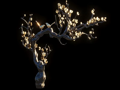 Stone and Wood Decorative Tree Sculpture with Illuminated Blossoms and Branches 3d model