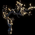 Stone and Wood Decorative Tree Sculpture with Illuminated Blossoms and Branches