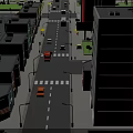 Cartoon City Street Scene With Colorful Buildings Cars And Street Lights