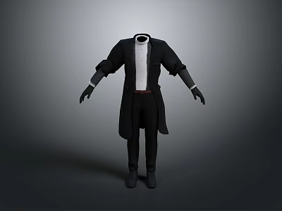 Elegant Formal Men's Suit Set With Black Coat White Shirt Black Pants And Gloves 3d model