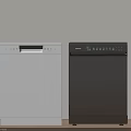 White And Black Dishwashers Kitchen Appliances Side By Side On Wooden Floor Against Light Wall