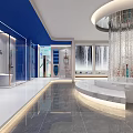 Modern Luxury Bathroom Showroom With Bathtub Shower Enclosure And Display Cabinets