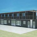 Two Story Container Office Building With Balcony Stairs And Large Windows