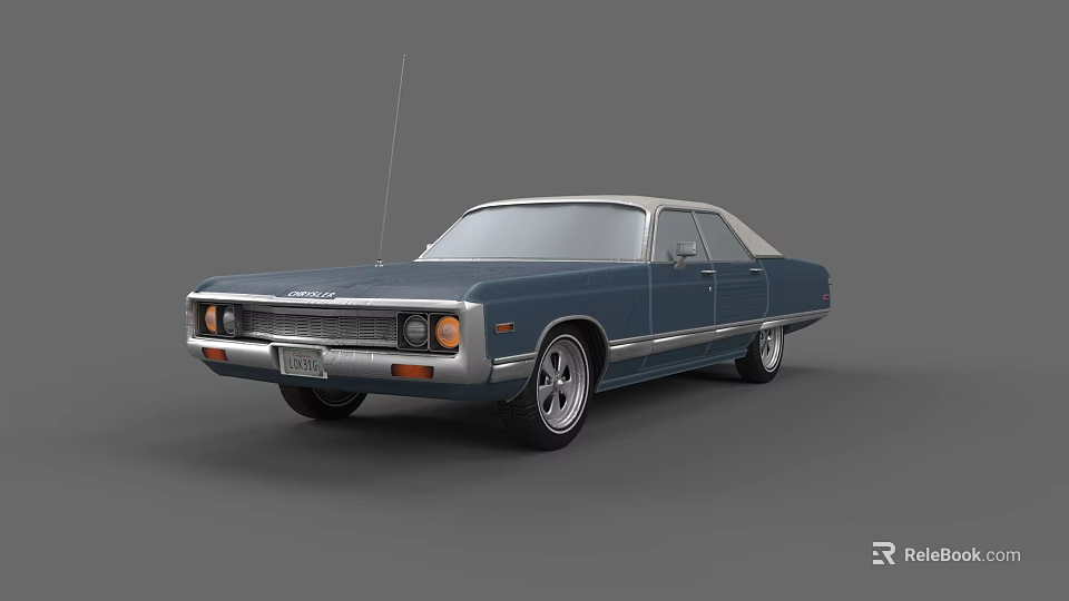 Vintage Blue Classic Sedan With White Roof And Chrome Exterior Details 3d model 