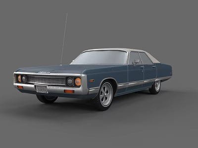 Vintage Blue Classic Sedan With White Roof And Chrome Exterior Details 3d model