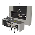 Modern Kitchen Dining Table With Marble Countertop Island And Black Cabinets 3d model