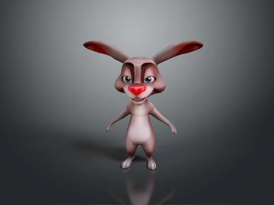 Cute 3D Cartoon Rabbit Character With Big Ears Red Nose And Reflection 3d model