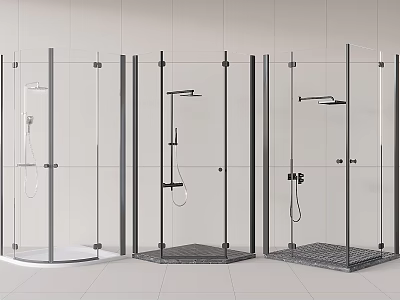 Modern Shower Room Design With Glass Enclosures Metal Frames And Shower Heads 3d model