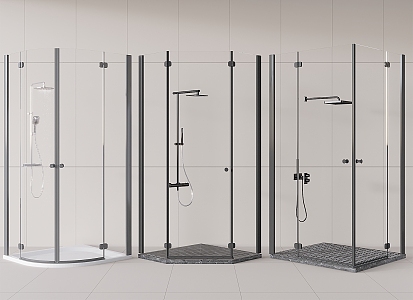 Modern shower room shower cubicle partition glass door bathroom hardware 3d model