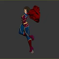 Female Superhero Character In Blue Red Costume With Red Cape And Dynamic Pose