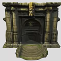 Ancient Stone Gate With Carved Columns Sculpted Top Archway And Stone Steps