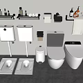 Bathroom Interior Toilet Display With Smart Toilet Bowl Shelves Toiletries Towel And Trash Can