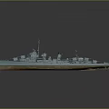 Warship Model with Blue and Yellow Hull Superstructure Mast and Chimney on Gray Reflective Background