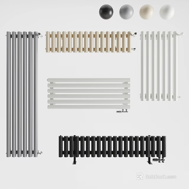 Different Colored Modern Radiators Including Gray Beige White Black with Vertical Horizontal Designs 3d model 