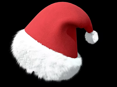 Red Santa Hat With White Fluffy Trim And Pom Pom On Top 3d model