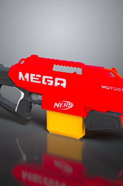 NERF MEGA MOTOSTRYKE Red Toy Blaster With Yellow Component And Black Parts 3d model