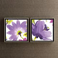 Watercolor Botanical Paintings with Red White Purple Flowers in Black Gold Frames on Dark Wall
