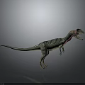 Realistic Dinosaur 3D Model Standing With Green Black Stripes And Red Neck On Gray Background