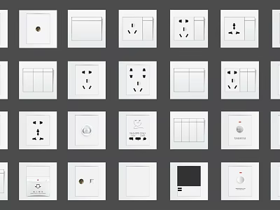 Various Types Of White Switch Panels With Different Sockets And Switches 3d model