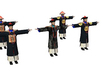 Manchu Qing Dynasty officials civilian ministers 3d model